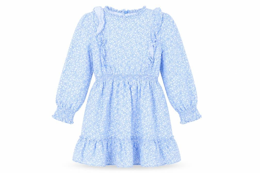 Marks and Spencer Girls Blue Floral Long Sleeve Dress 9-10 Y