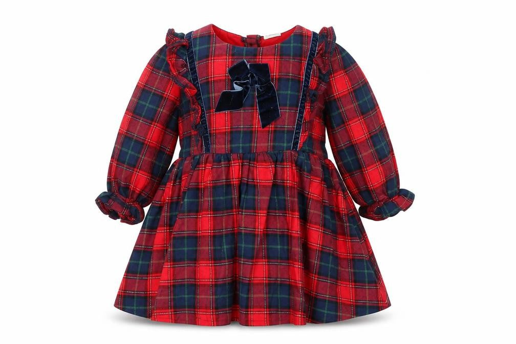 Front view of River Island girls’ red plaid fit & flare dress 6-9 months