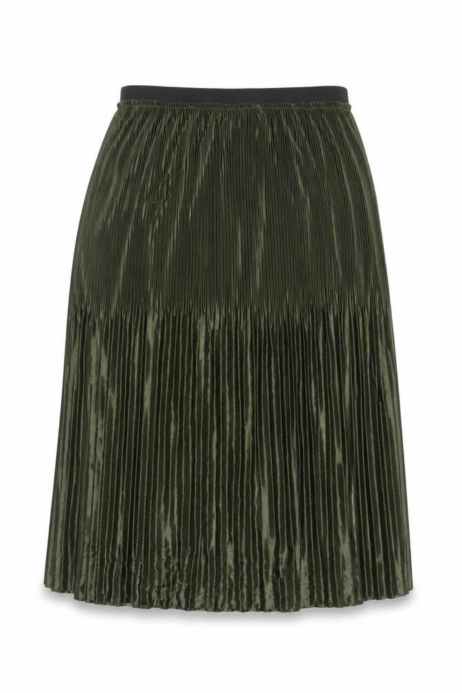Front view of Jacqueline de Yong Women's Green Pleated Midi Skirt L