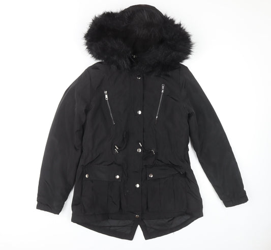 New Look Women's Black Parka Size 8 with Fur Hood