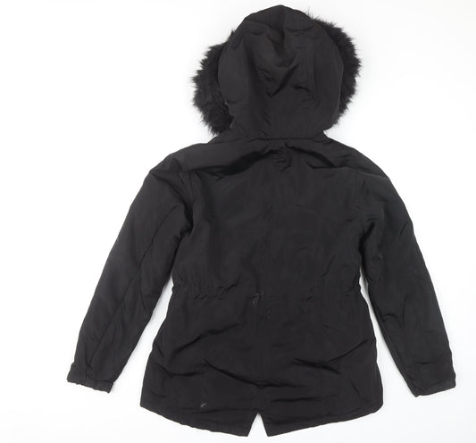 New Look Women's Black Parka Size 8 with Fur Hood