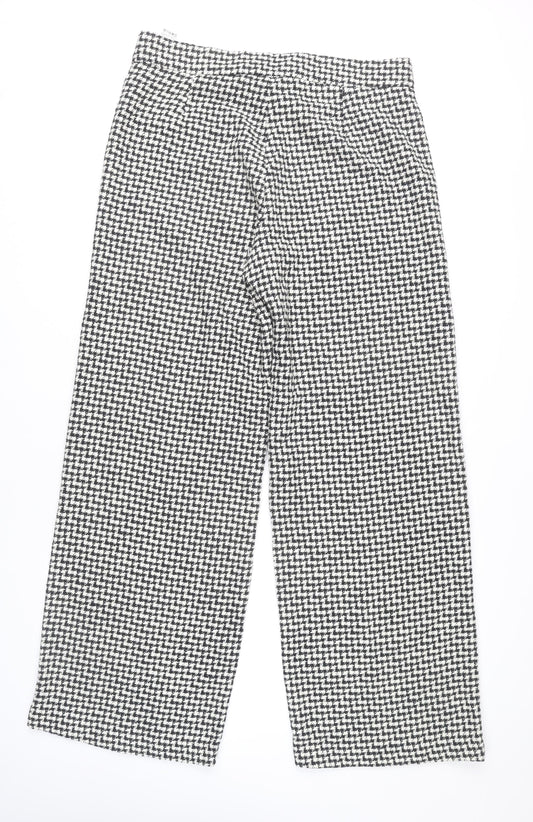 Zara Women's Black Herringbone Wide-Leg Trousers XL