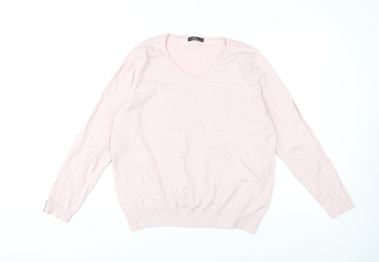 Bm Collection Women's Pink V-Neck Pullover Jumper L