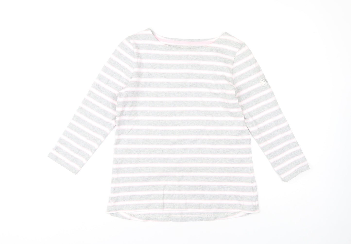 Joules Women's Grey Striped Boat Neck T-Shirt, Size 10