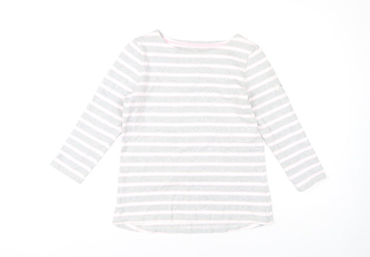 Joules Women's Grey Striped Boat Neck T-Shirt, Size 10