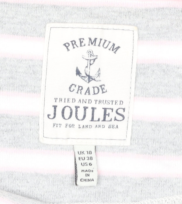 Joules Women's Grey Striped Boat Neck T-Shirt, Size 10