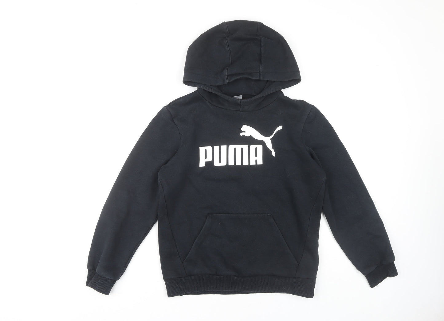 Puma Boys Black Pullover Hoodie 11-12 Years Cotton Blend
