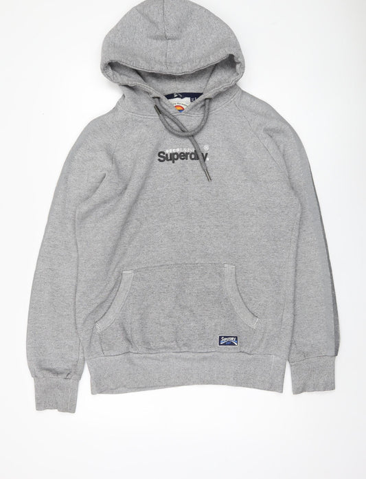 Superdry Men’s Grey Hoodie, L, Pullover Logo Design