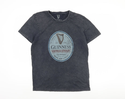 Guinness Men’s Black Cotton T-shirt, Size S, Beer Logo