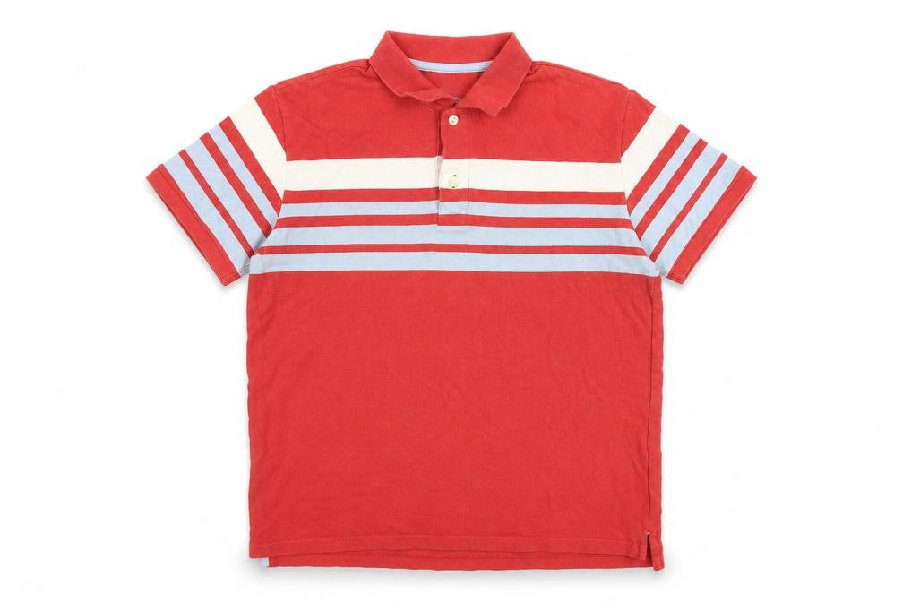 Gap Men's Red Striped Polo Shirt L Casual Cotton