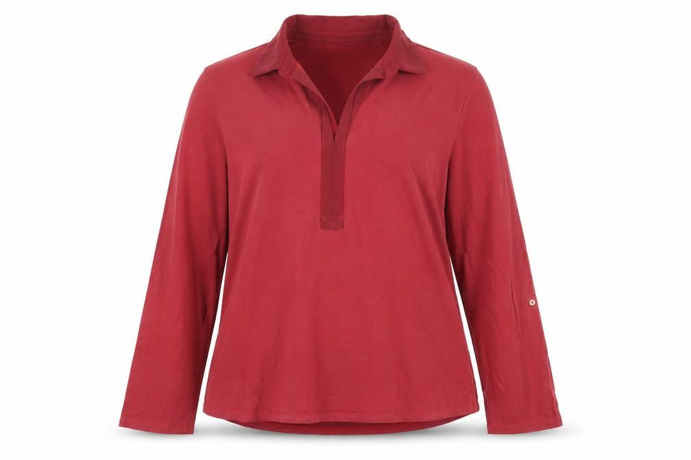 Womens UK Size M Lands' End Red Cotton Blend Button-Up