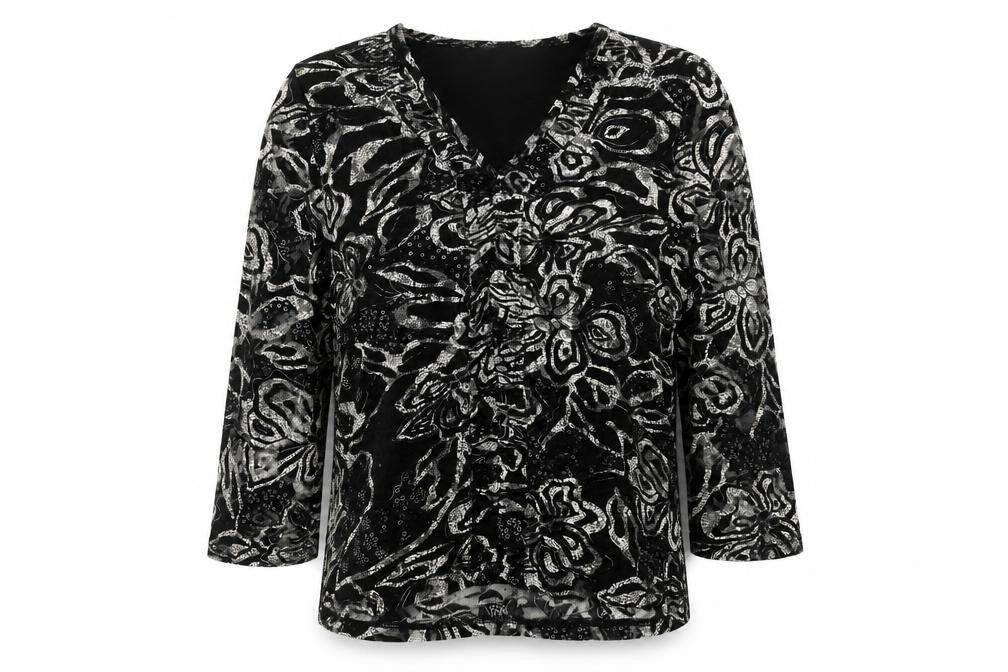 Kiss Collection Women's Black Floral Lace Blouse, Medium