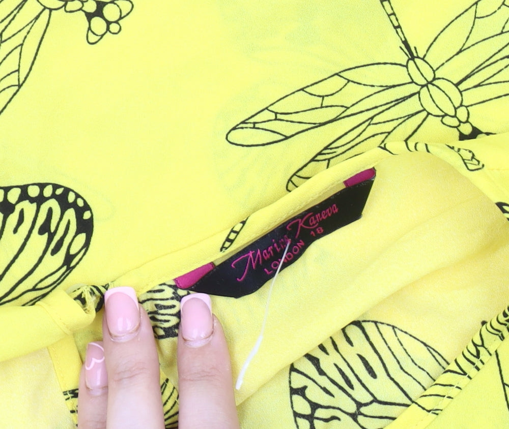 Marina Kaneva Yellow Animal Print Flutter Top