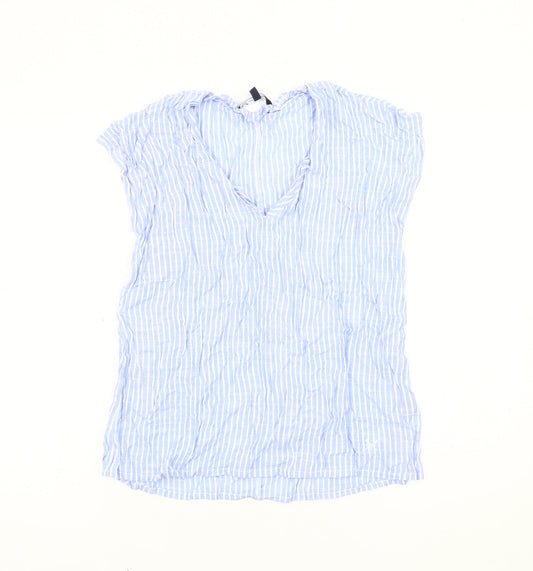 Crew Clothing Women's Blue Striped T-Shirt Size 8