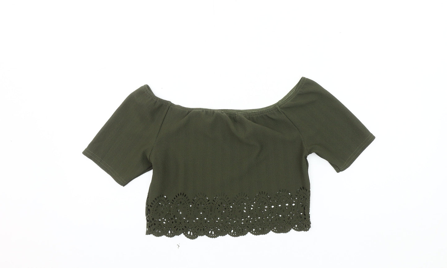 Boohoo Women’s Green Cropped Off Shoulder Top Size 12