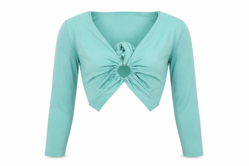 Front view of PRETTYLITTLETHING Women’s Green Long Sleeve Top