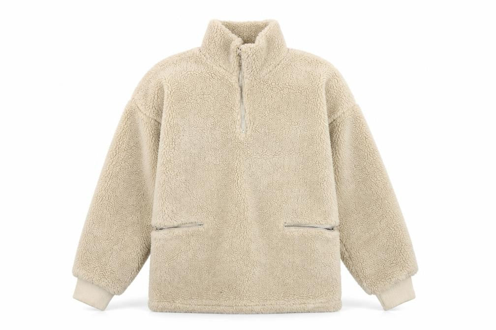 Pieces Beige Fleece 1/4 Zip Sweatshirt, S, Lightweight