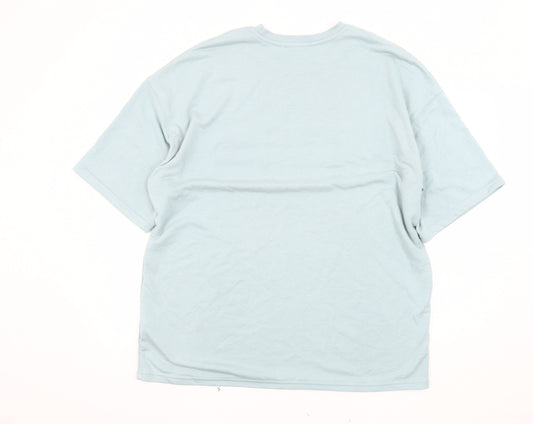 Bershka Blue Men's Large Crew Neck T-Shirt