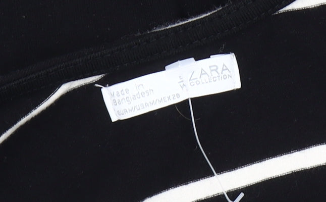 Zara Women's Black Striped Boat Neck T-Shirt, Size 12