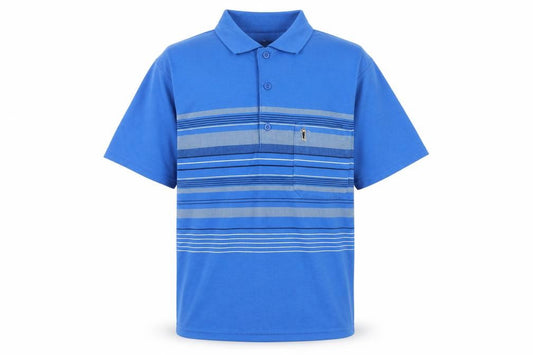 Jinhaolai Men's Blue Striped Polo Shirt L
