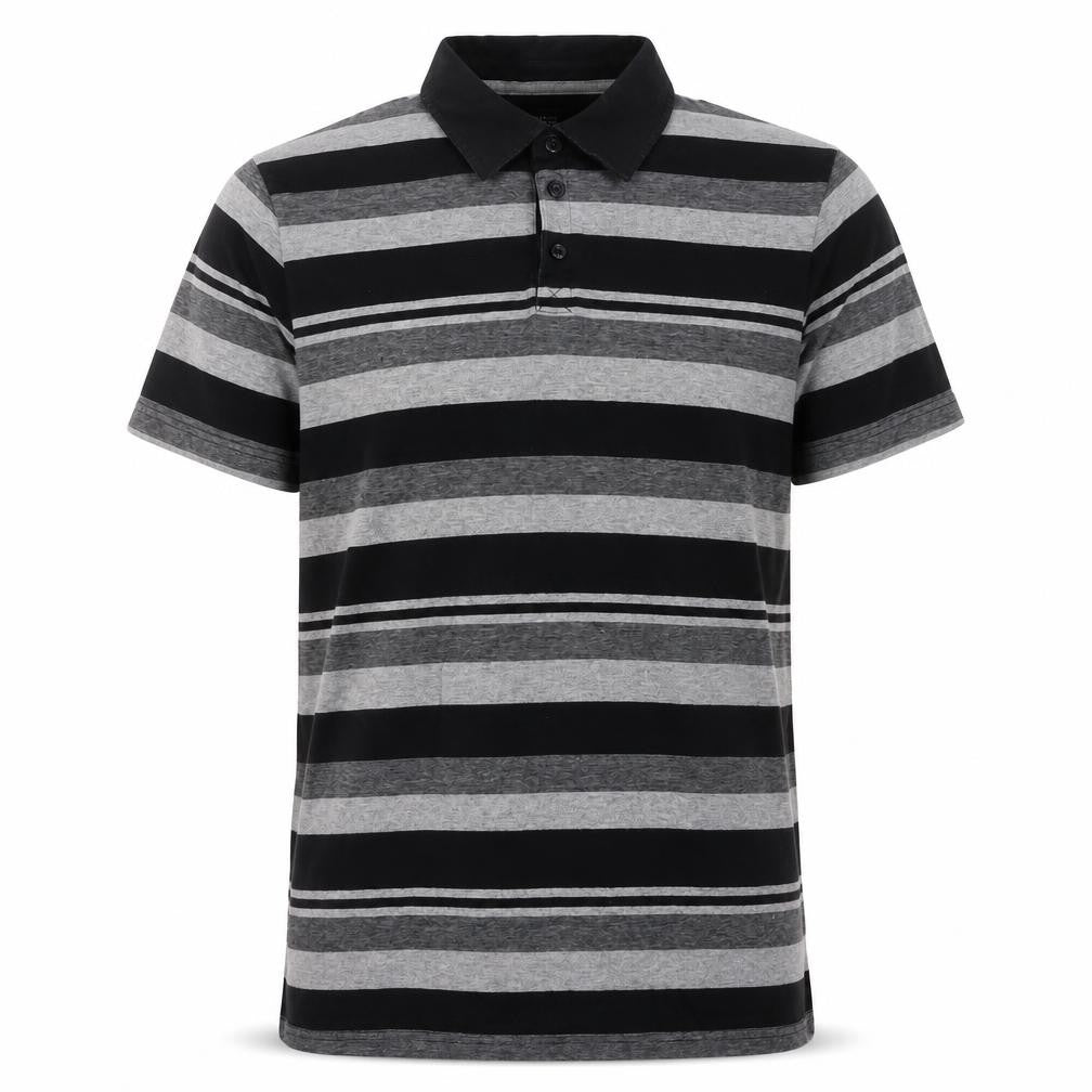 Thomas Nash Men's Striped Polo, Black/Grey, Medium