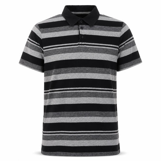Thomas Nash Men's Striped Polo, Black/Grey, Medium