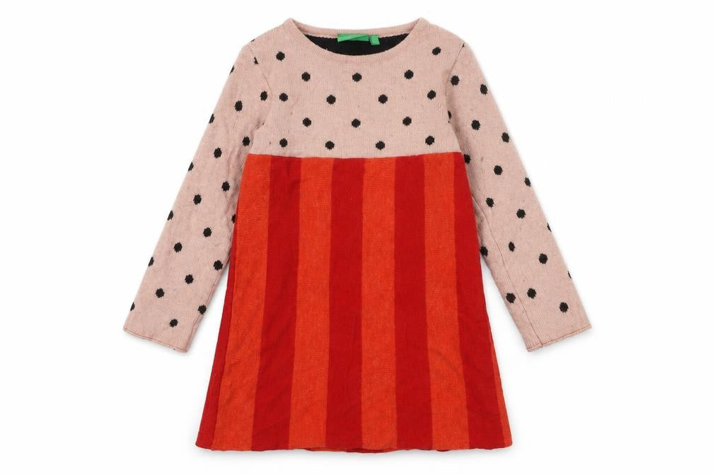 John Lewis Girls Pink Red Polka Dot Striped Dress 5 Years