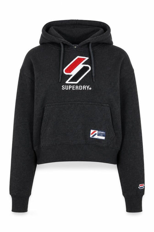 Womens UK 12 Regular Superdry Black Pullover Hoodie