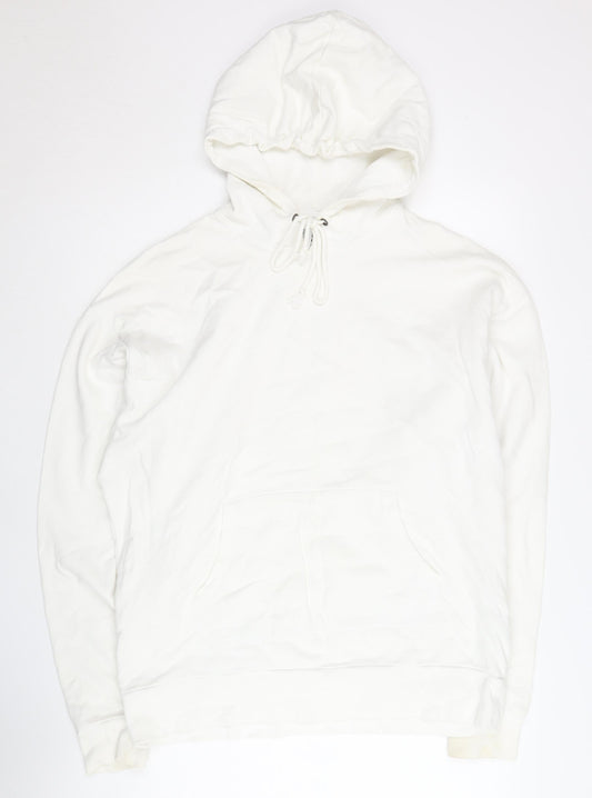 Collusion Men's White Hoodie L Pullover Cotton