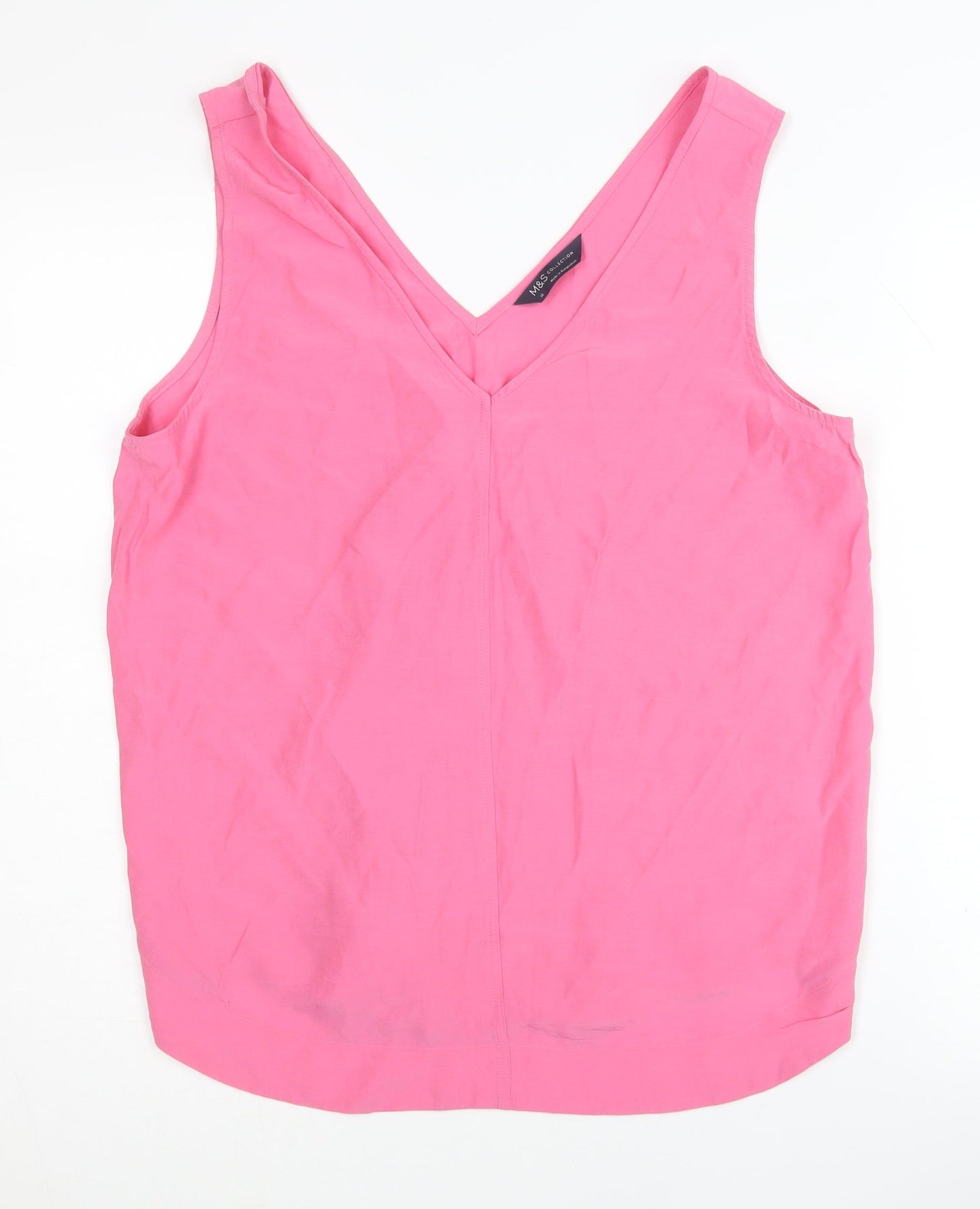 Marks and Spencer Women's Pink V-Neck Tank - Size 12