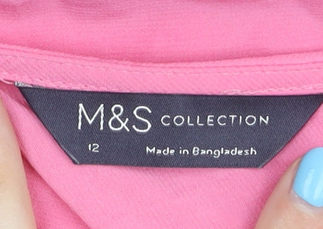 Marks and Spencer Women's Pink V-Neck Tank - Size 12