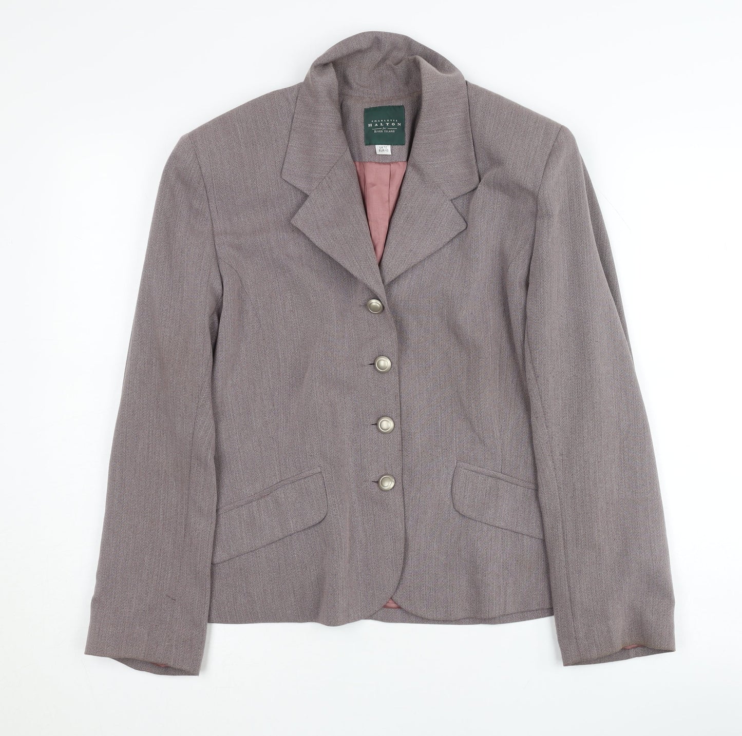 River Island Grey Women's Blazer, Size 12, Notch Lapel, Lined