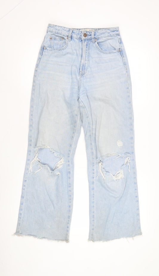 Stradivarius Women's Blue Distressed Straight Jeans Size 6