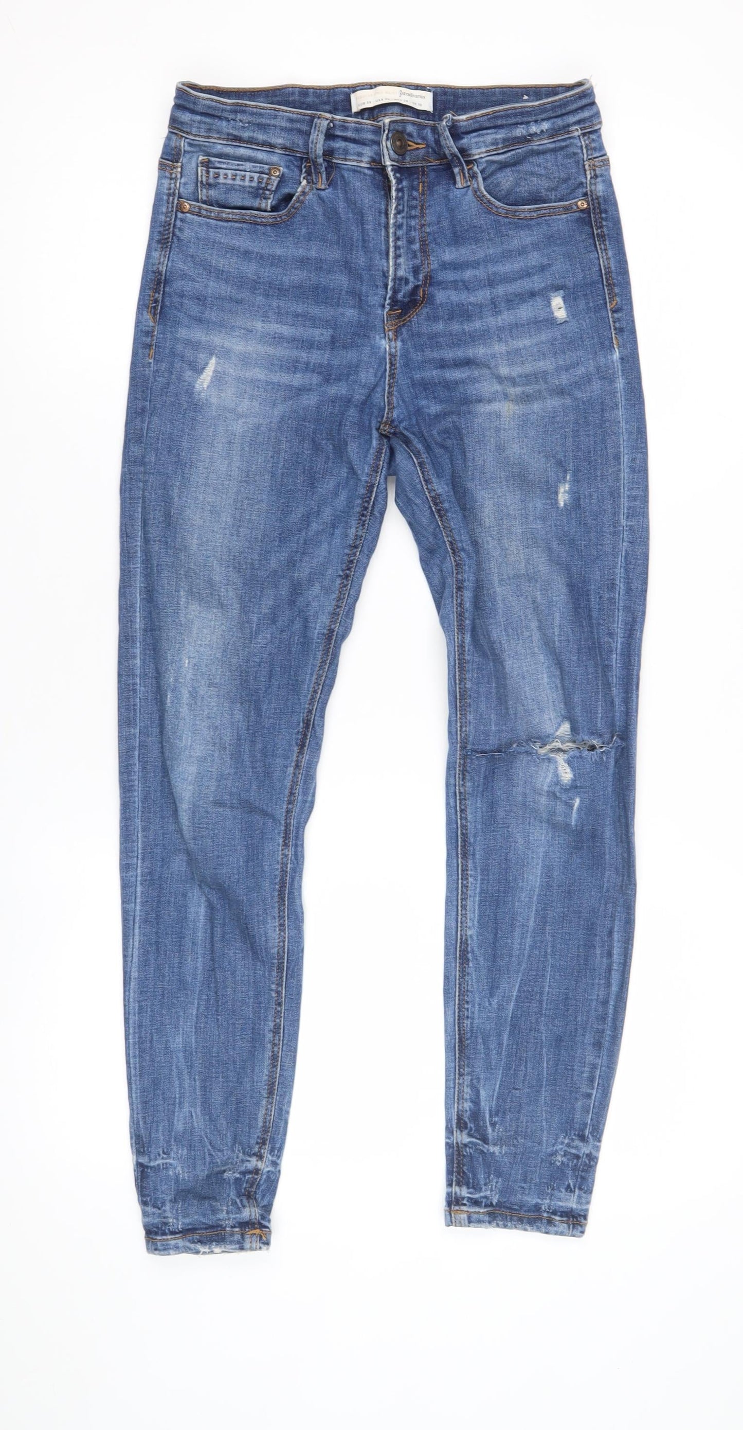 Stradivarius Women's Blue High Rise Distressed Jeans Size 10