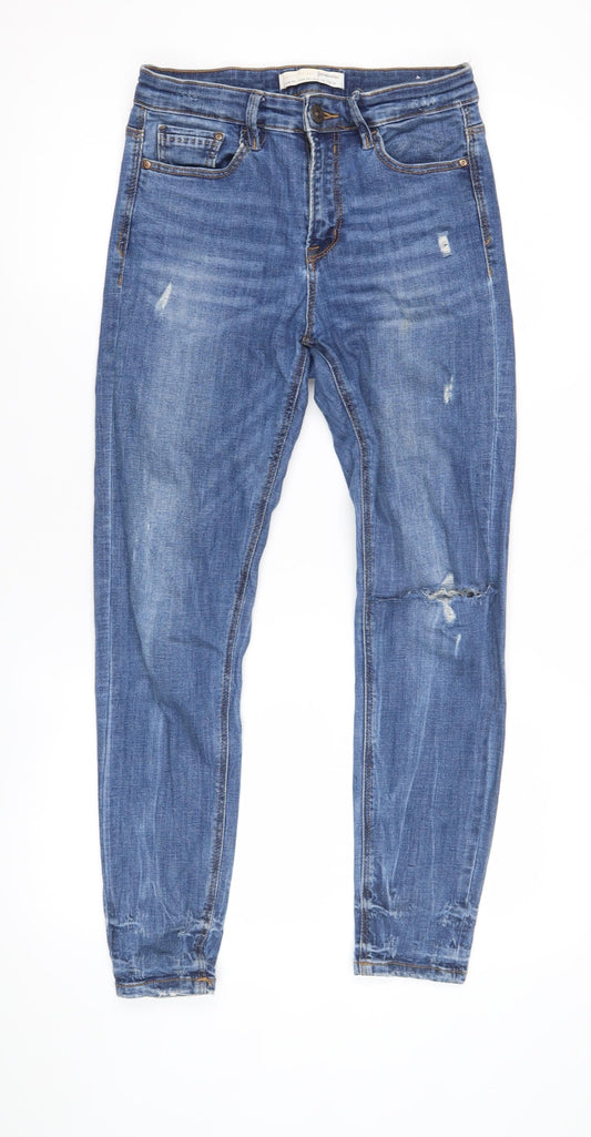Stradivarius Women's Blue High Rise Distressed Jeans Size 10