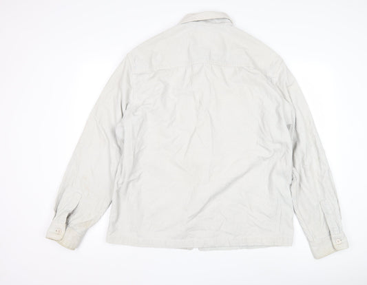H&M Men's White Cotton Jacket, M, Casual, Full Zip