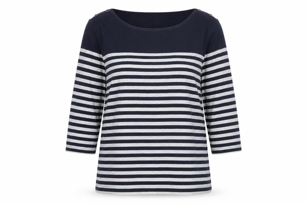 Country Casuals Women's Blue Striped Jersey Top, Size L