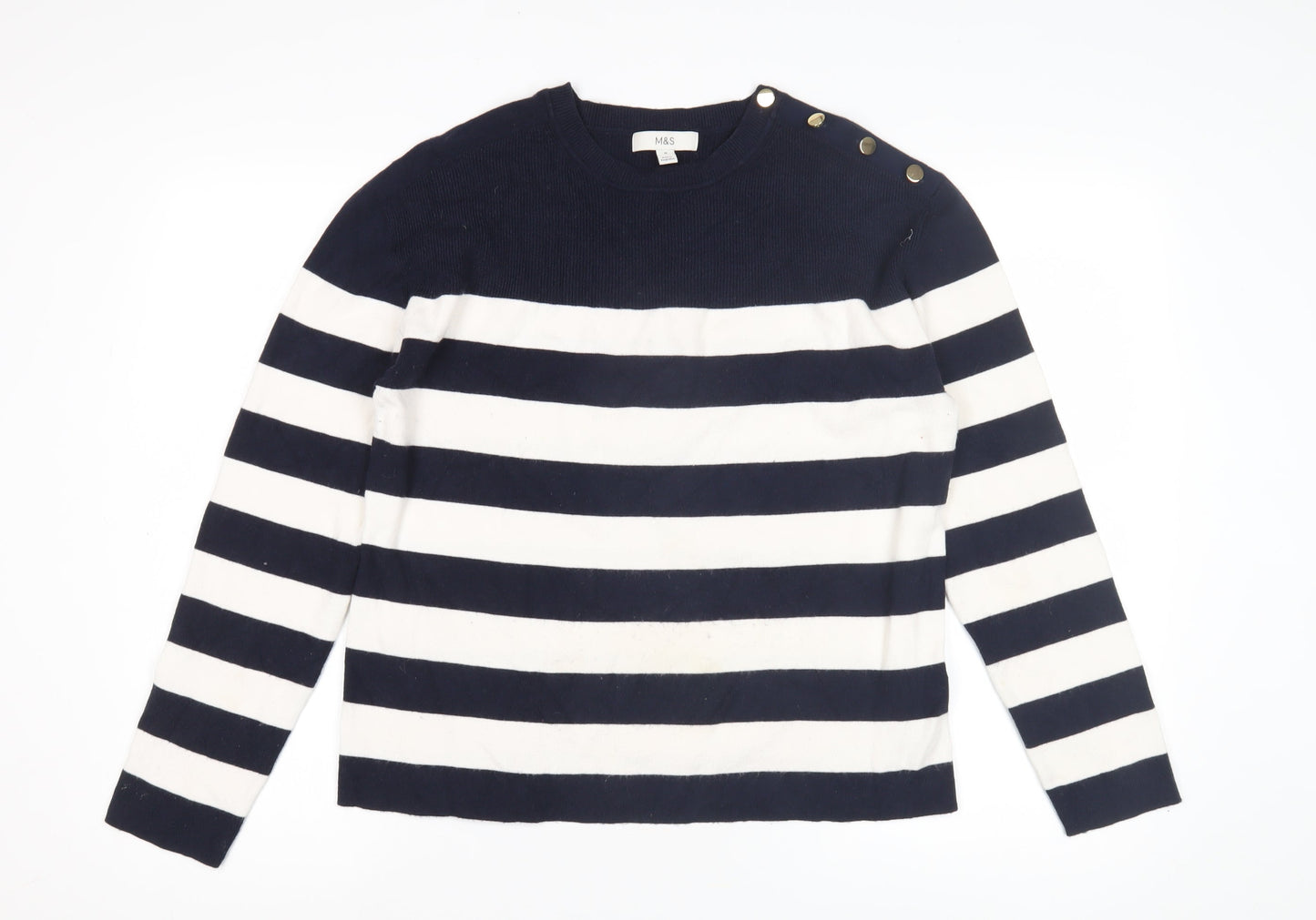 Marks and Spencer Women's Blue Striped Pullover Jumper M