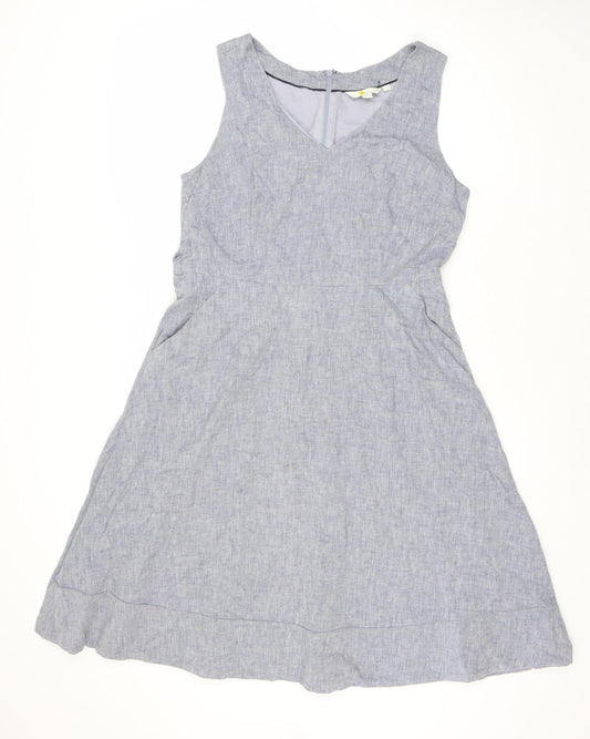 Boden Women's Grey A-Line Linen Blend Sleeveless Dress