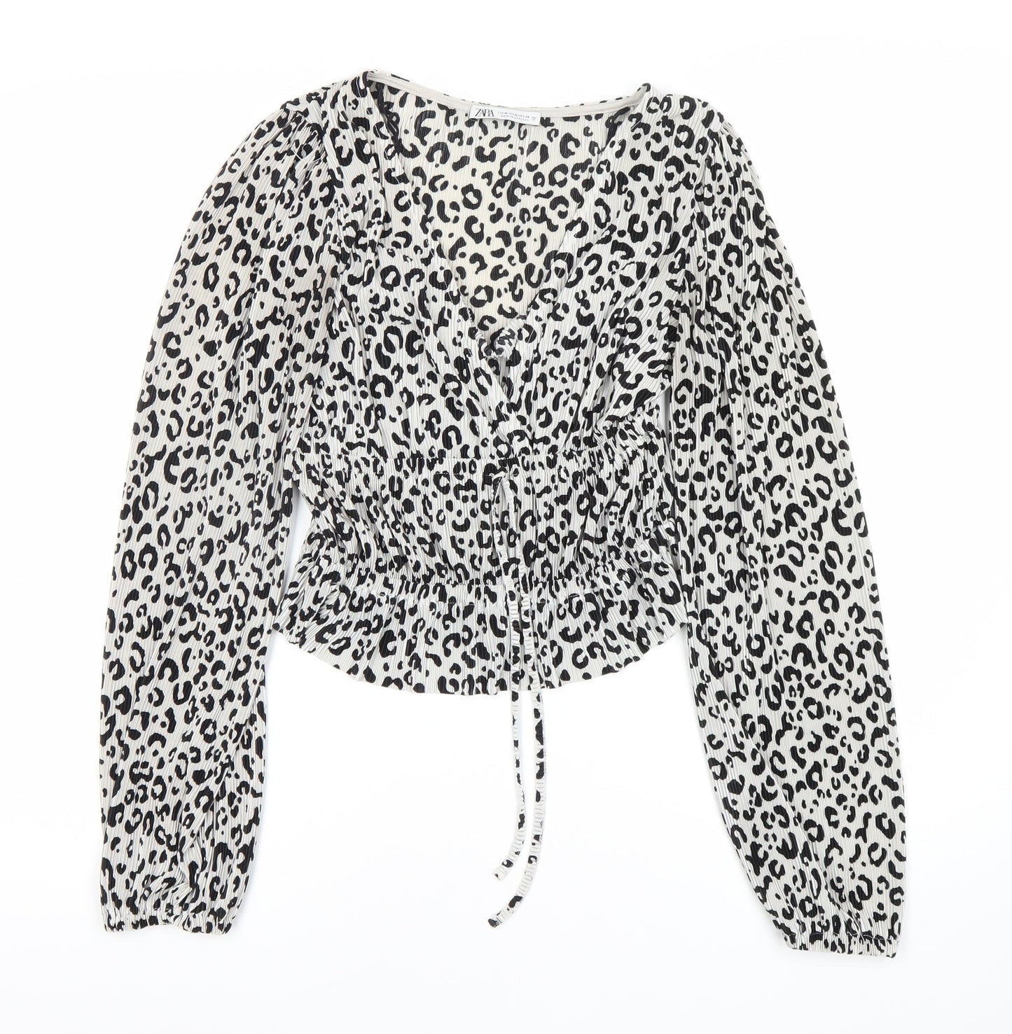 Zara Women's Cropped White Animal Print Blouse Size 4