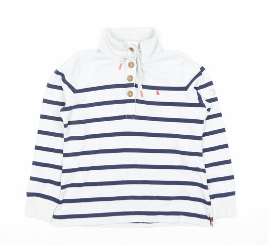 Joules Women's White Striped Henley Top Size 12 - Cotton