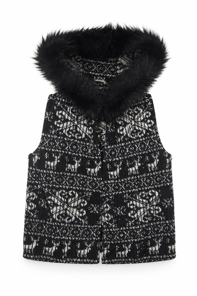 Zara Women’s Black Wool Hooded Waistcoat M