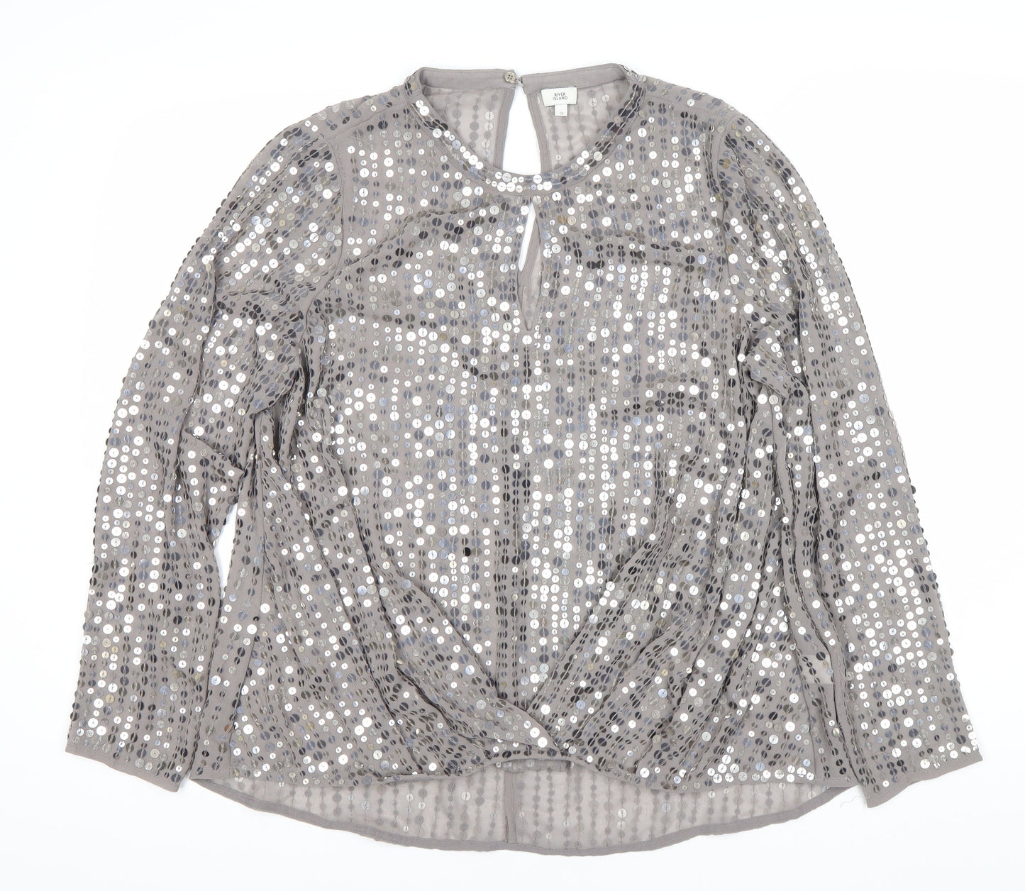 River Island Women's Grey Sequin Blouse Size 12