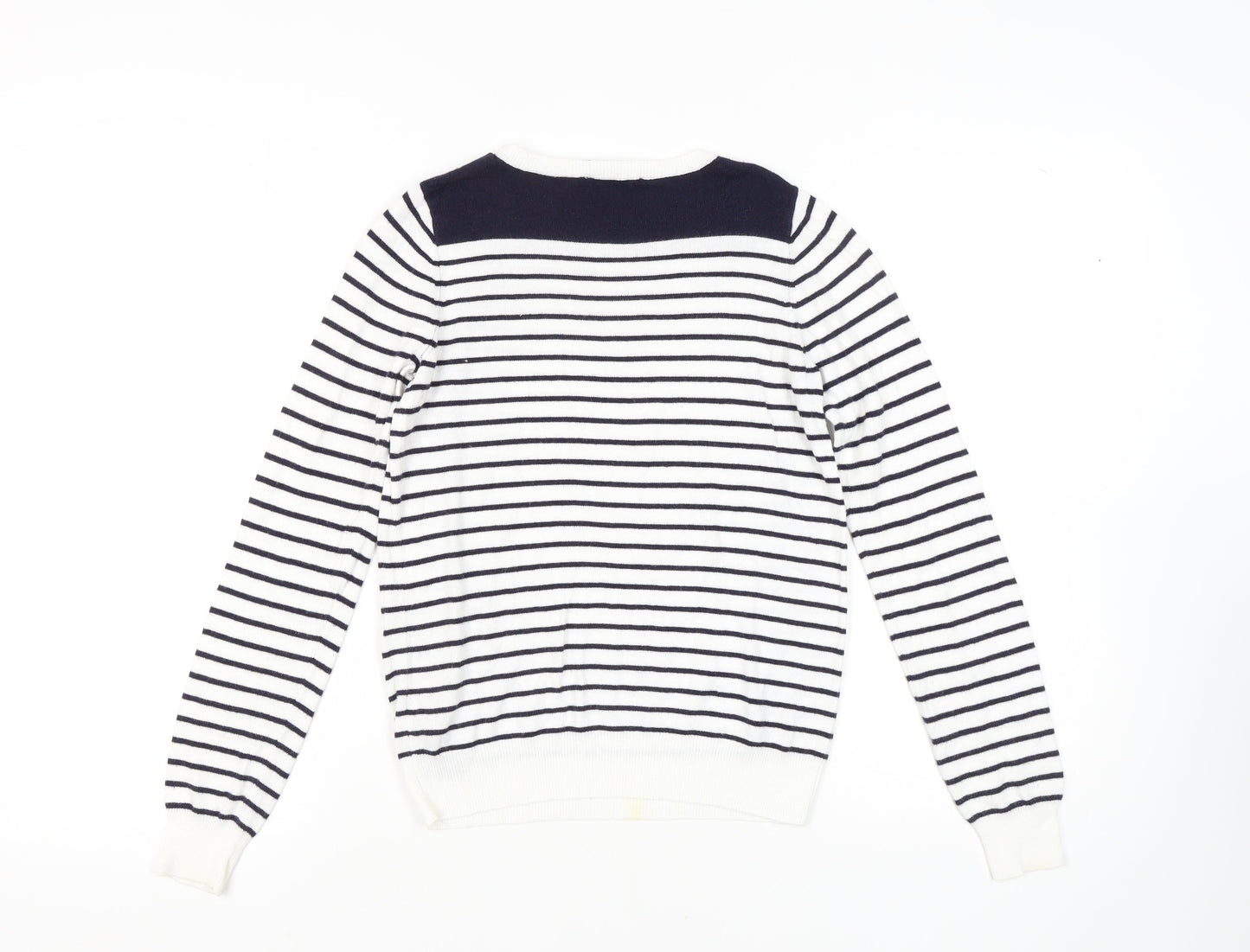 Oasis Women's White XS Striped Beaded Pullover Jumper
