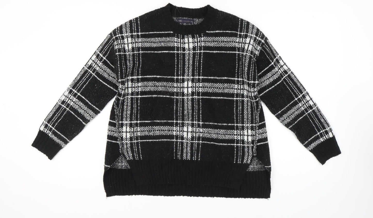 Marks and Spencer Women's Black Plaid Pullover Jumper M