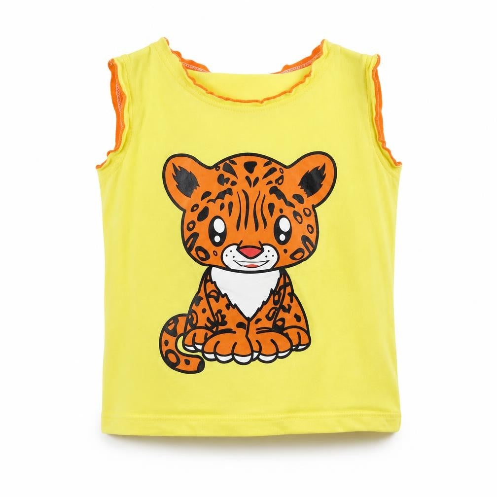 Front view of Model Kids Yellow Kids T-Shirt Sleeveless Graphic Print L