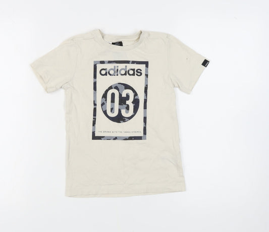 Adidas Boys' White Graphic Logo T-Shirt Size 7-8 Years