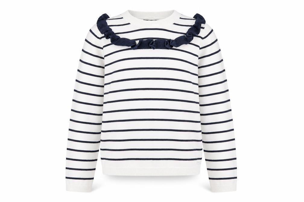 Marks and Spencer Girls White Striped Pullover Jumper 9-10 Years