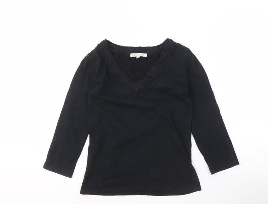 Laura Ashley Women's Black V-Neck Cotton Top