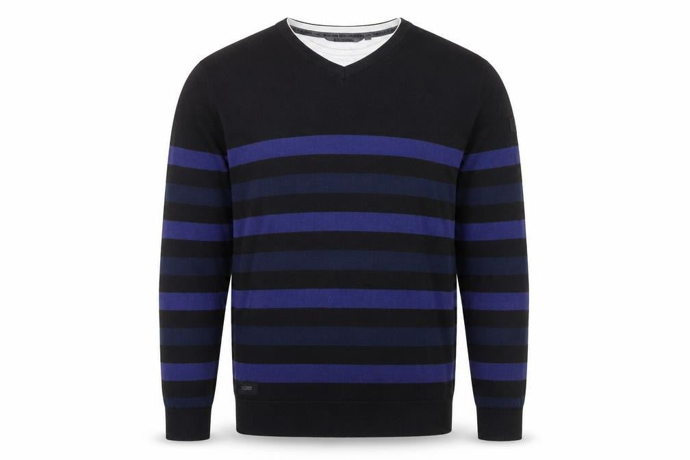 Dissident Men's 2XL Black Blue Striped V-Neck Jumper